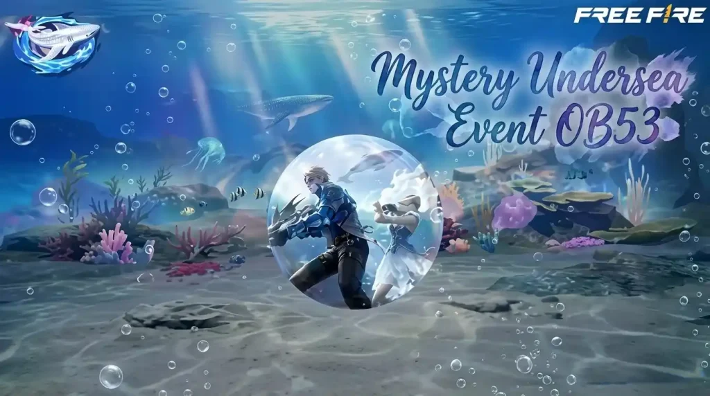 Free Fire OB53 Mystery Undersea Event artwork with underwater Bermuda theme and ocean visuals