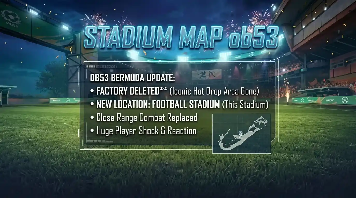 Free Fire OB53 Stadium map Bermuda update and new drop location
