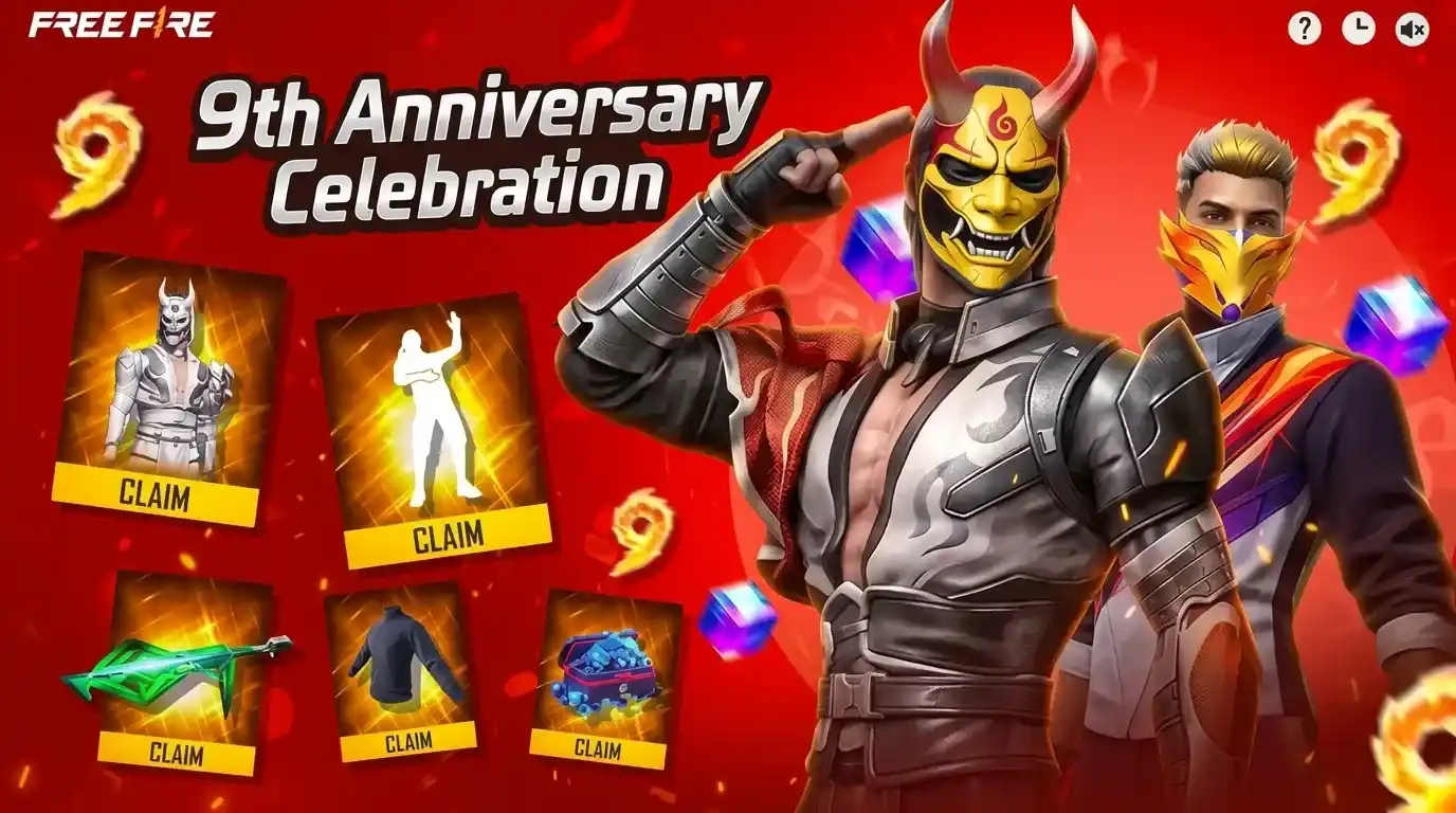 Free Fire 9º Aniversário celebração recompensas OB54