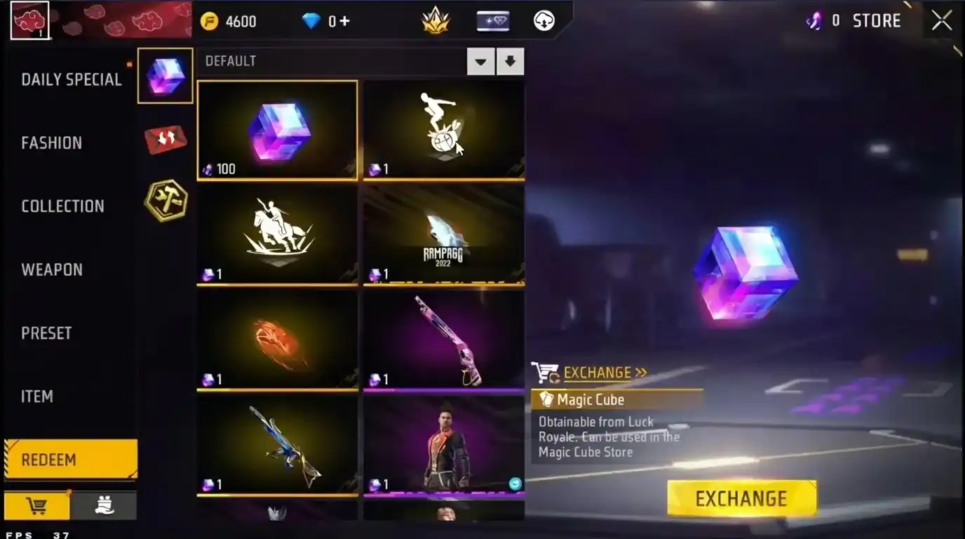 Free Fire 9th Anniversary Magic Cube exchange store preview
