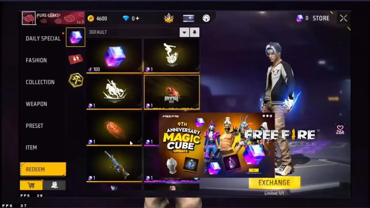 Free Fire Magic Cube reward preview