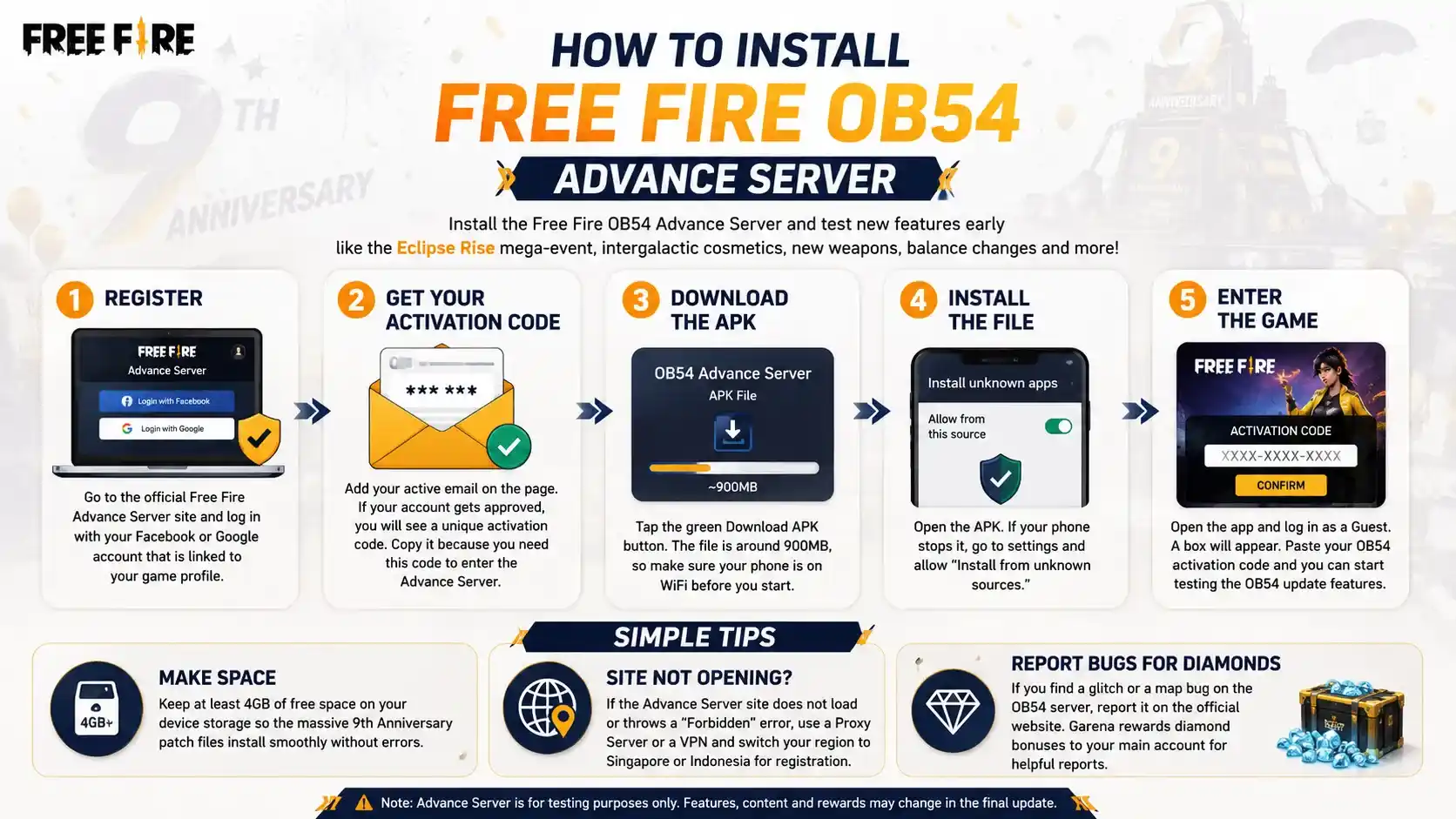 Free Fire OB54 Advance Server Installation Guide