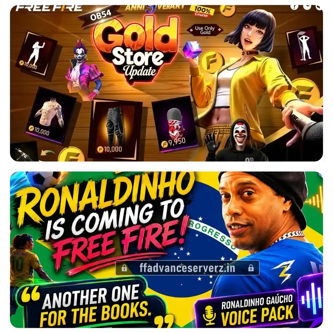 Free Fire OB54 Gold Store Update and Ronaldinho Voice Pack