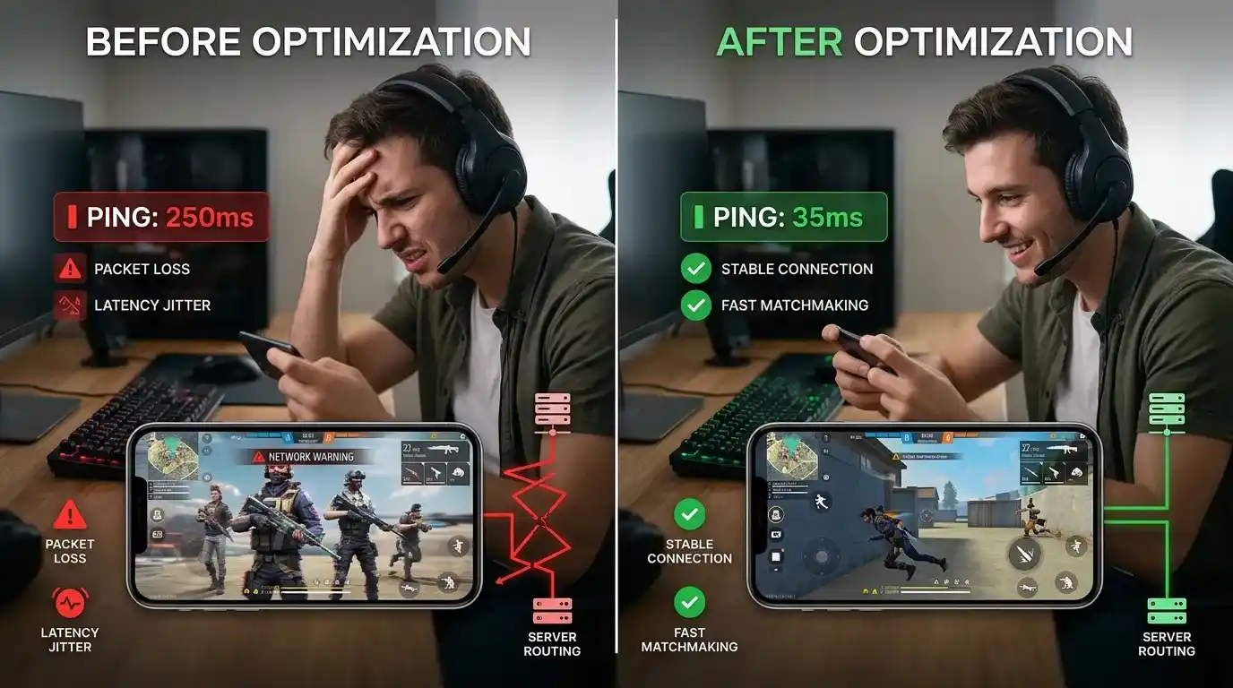 Free Fire lag versus low ping comparison