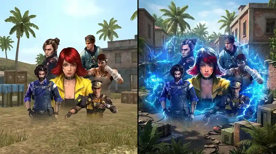 Comparação gráfica entre Free Fire e Free Fire Max