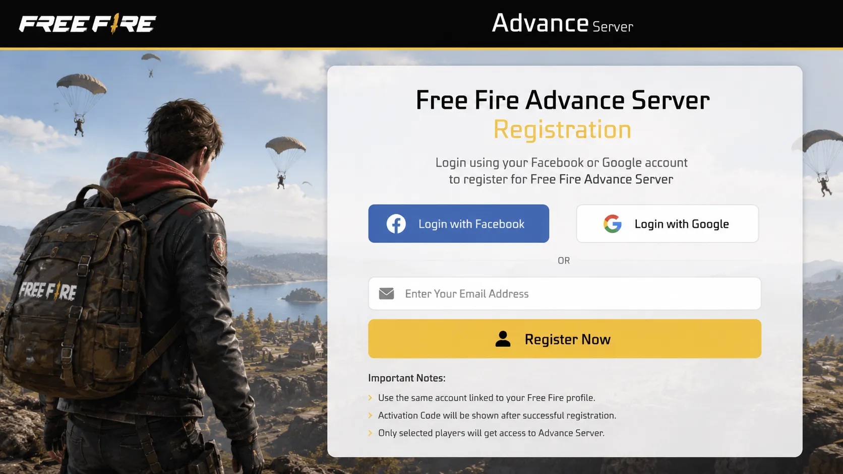 Free Fire Advance Server registration
