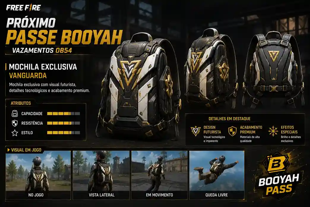 Mochila exclusiva do Passe Booyah do Free Fire OB54