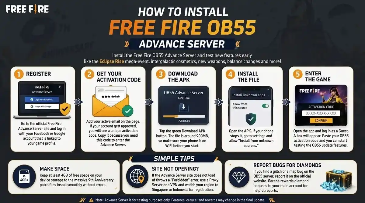 Free Fire Advance Server installation steps