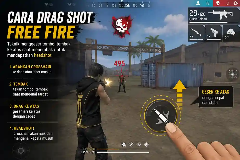 Cara drag shot Free Fire untuk meningkatkan peluang headshot