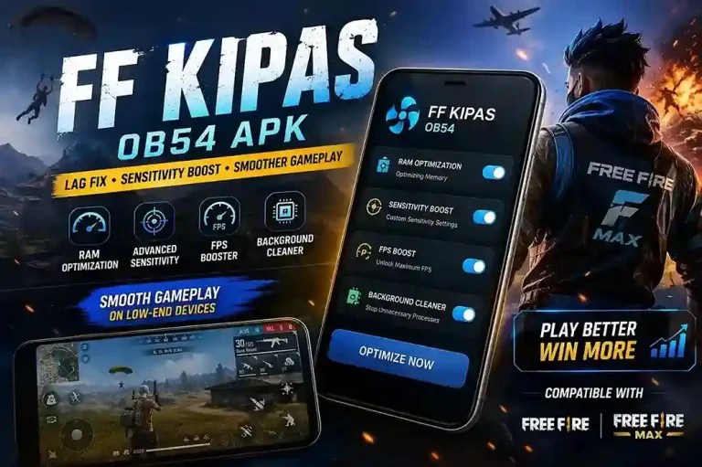 FF Kipas APK (OB54): Download, Features, Safety & Setup Guide 2 FF Kipas OB54 APK performance tool showing RAM optimization, FPS boost, and sensitivity settings for Free Fire and Free Fire MAX players.