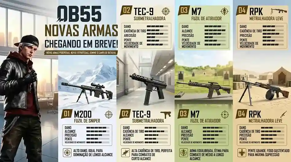 Novas armas do Free Fire OB55