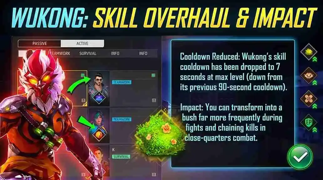 Free Fire OB55 Wukong skill cooldown changes