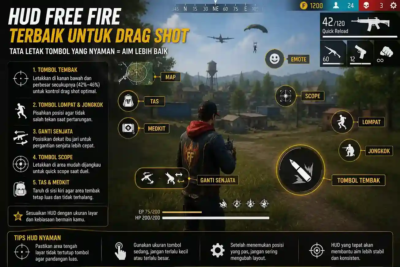 HUD Free Fire terbaik untuk drag shot