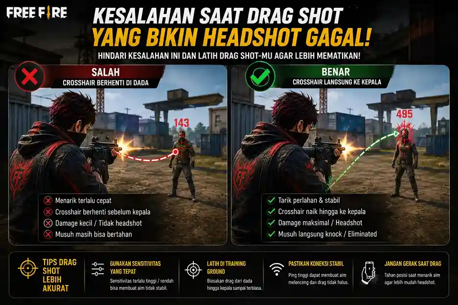 Kesalahan drag shot Free Fire yang membuat headshot tidak konsisten