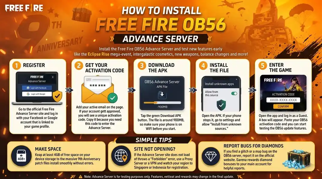 Free Fire Advance Server installation steps